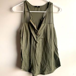 Army green mesh detail tank top